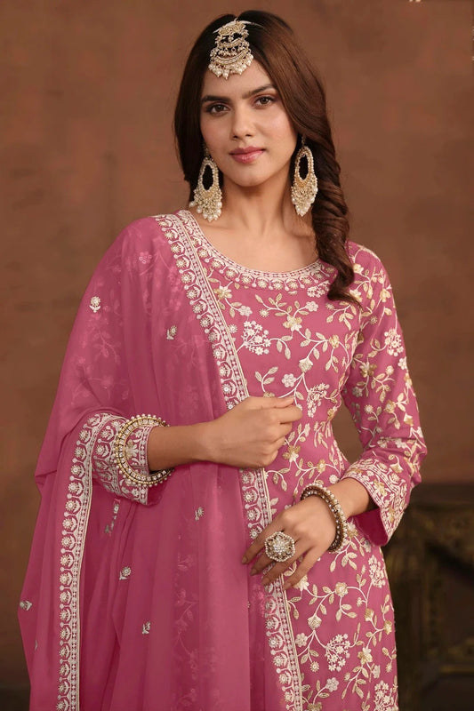 Pink Semi Stitched Faux Georgette Sharara Suit NCSM10510277