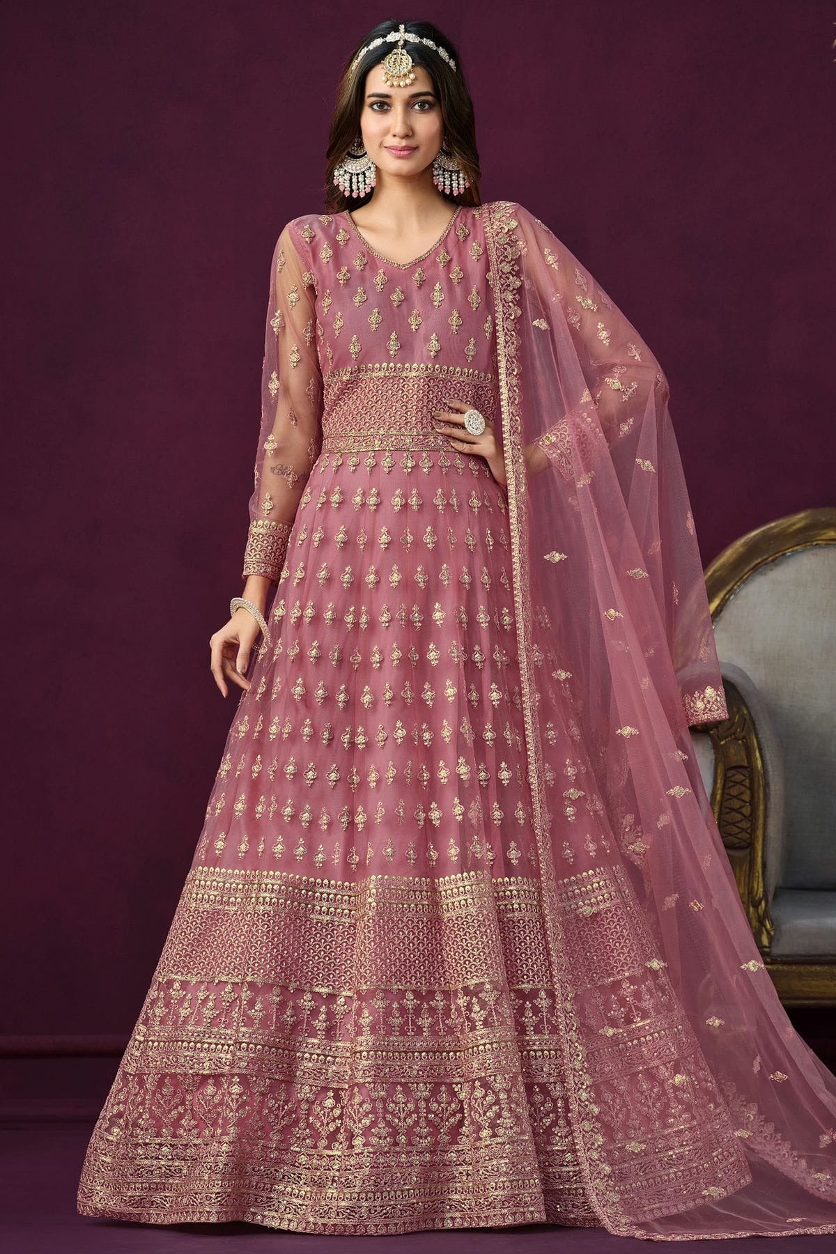 Pink Semi Stitched Net Anarkali Suit NCSM10510295