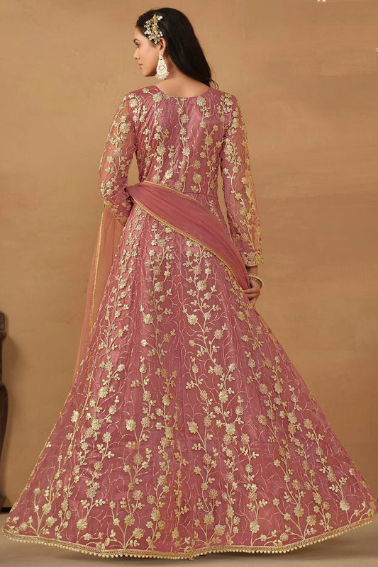 Pink Semi Stitched Net Pant Style Suit NCSM10510273