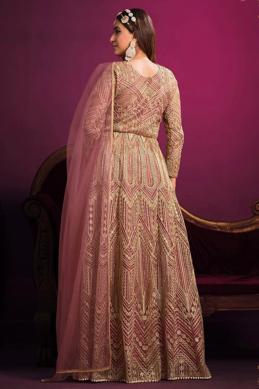 Pink Semi Stitched Net Pant Style Suit NCSM10510310