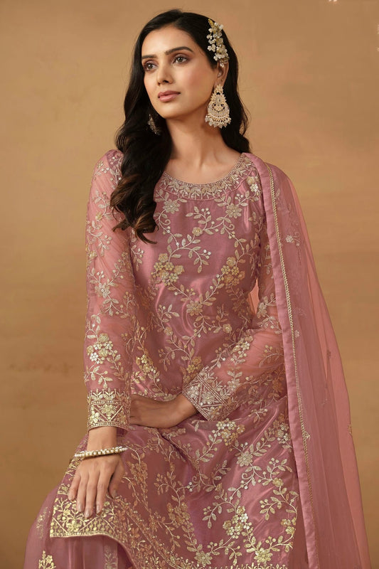 Pink Semi Stitched Net Sharara Suit NCSM10510285