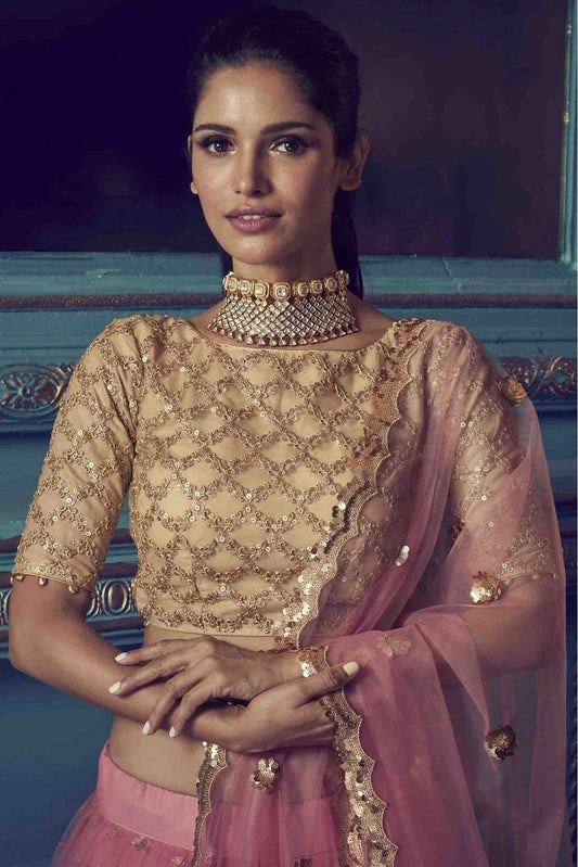 Pink Soft Net Embroidery Lehenga Choli NCLC10810503