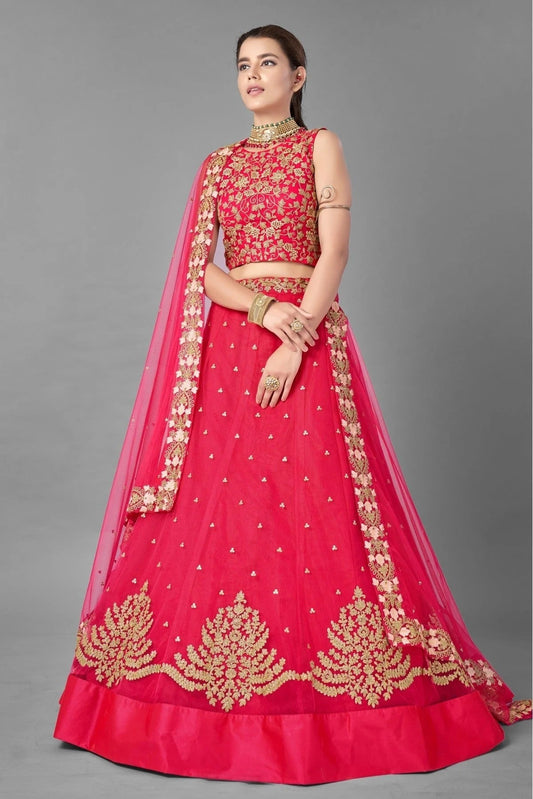 Pink Soft Net Embroidery Lehenga Choli NCLC10810565