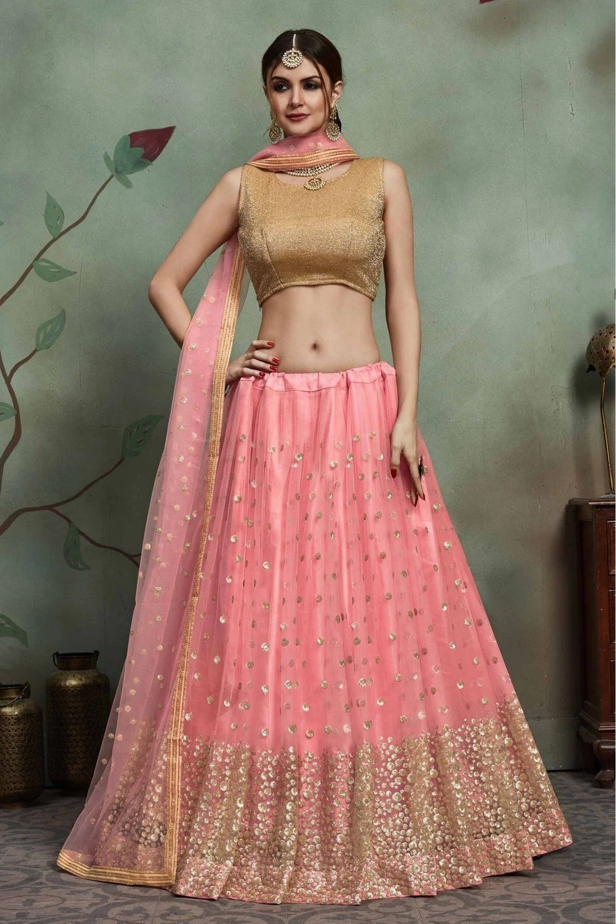 Pink Soft Net Sequins Lehenga Choli NCLC10810518