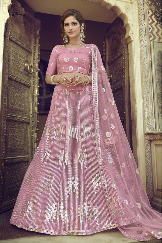 Pink Soft Net Sequins Lehenga Choli NCLC10810580
