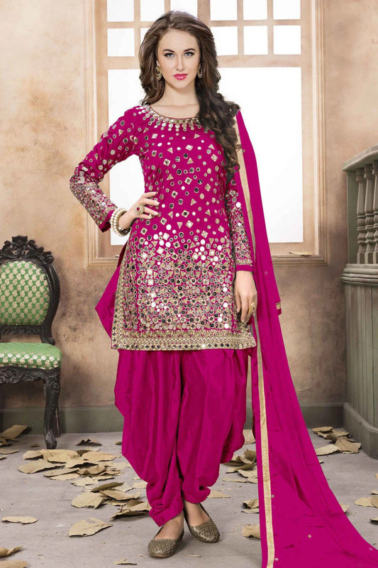 Pink Taffeta Silk Embroidery Patiala Suit NCSM10510366