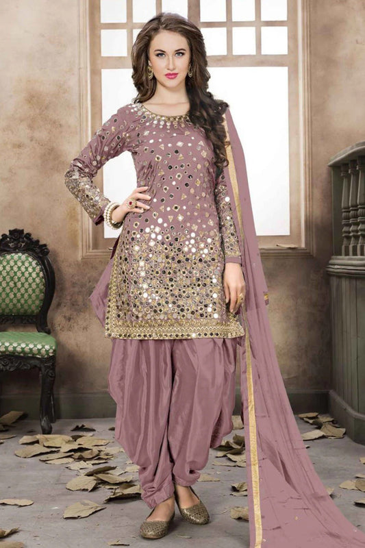 Pink Taffeta Silk Embroidery Patiala Suit NCSM10510368
