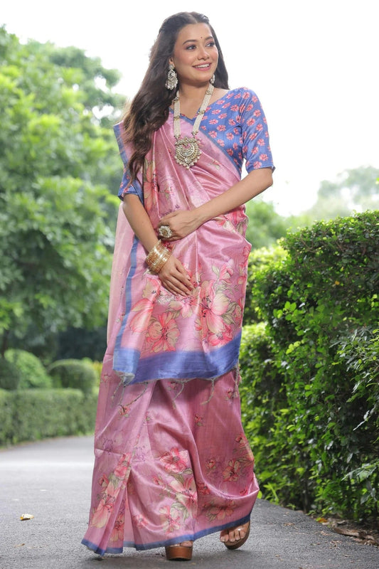 Pink Tussar Silk Digital Printed Saree NCSD12910190