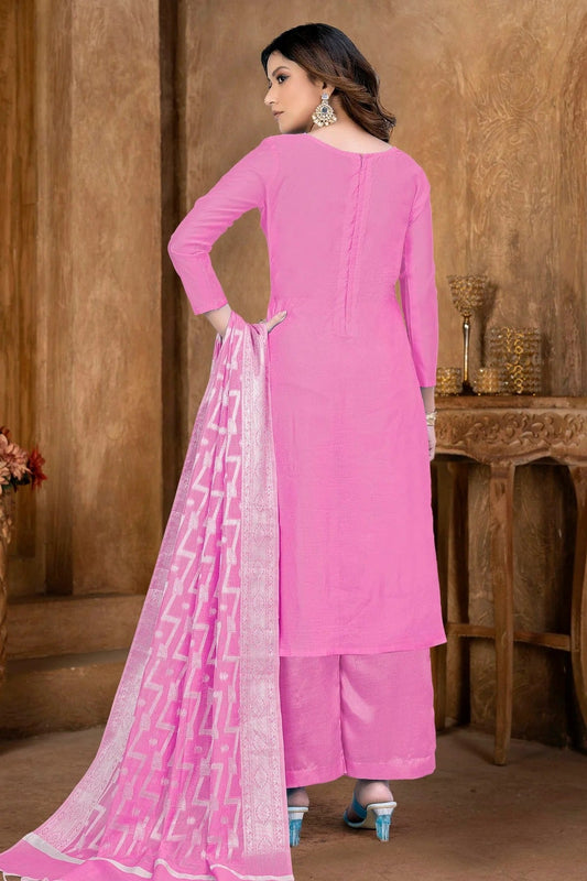 Pink Unstitched Banarasi Jacquard Palazoo Pant Suit NCUS11610108