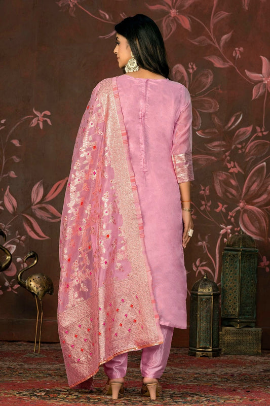 Pink Unstitched Banarasi Jacquard Straight Suit NCUS11610137