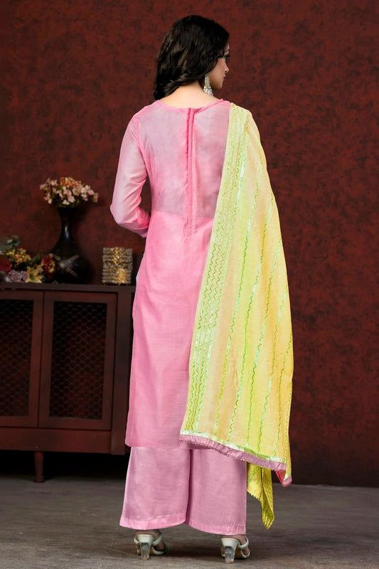 Pink Unstitched Banarasi Jacquard Straight Suit NCUS11610370