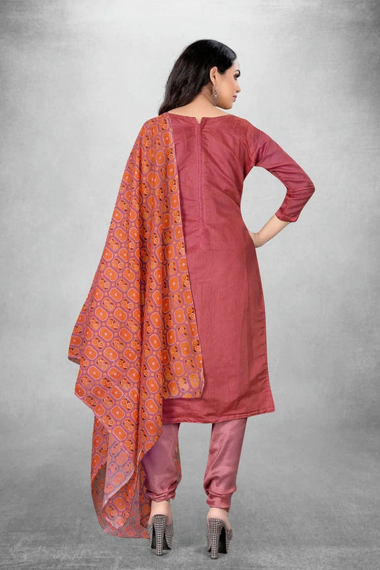 Pink Unstitched Chanderi Churidar Suit NCUS11610410