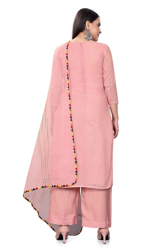 Pink Unstitched Chanderi Cotton Plazzo Pant Suit NCUS11610476
