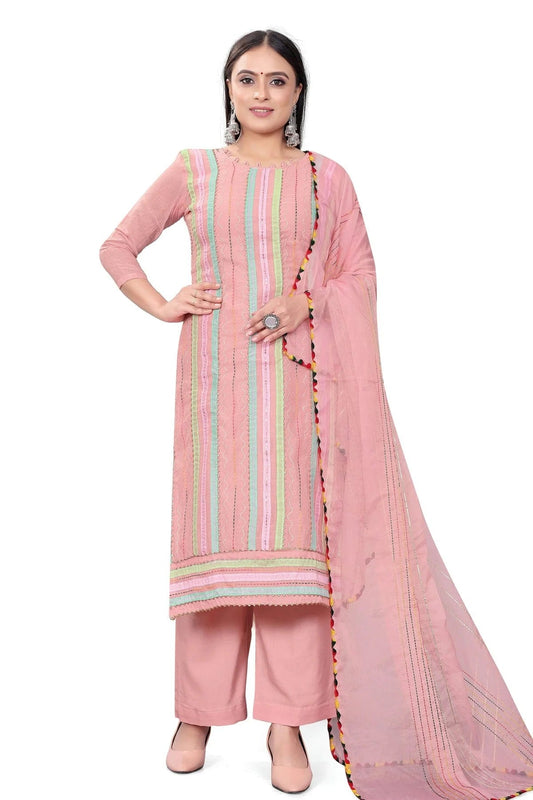 Pink Unstitched Chanderi Cotton Plazzo Pant Suit NCUS11610476