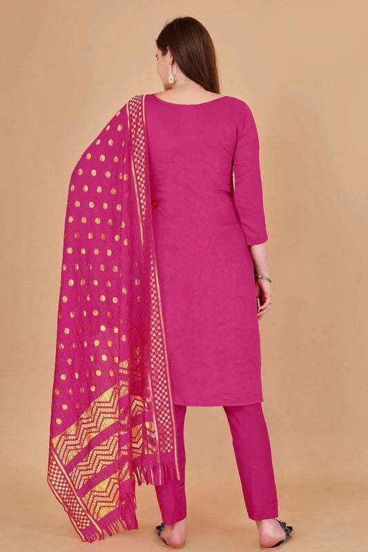 Pink Unstitched Cotton Jacquard Straight Suit NCUS11610383