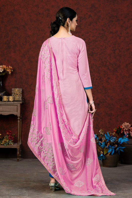 Pink Unstitched Glass Cotton Straight Suit NCUS11610369