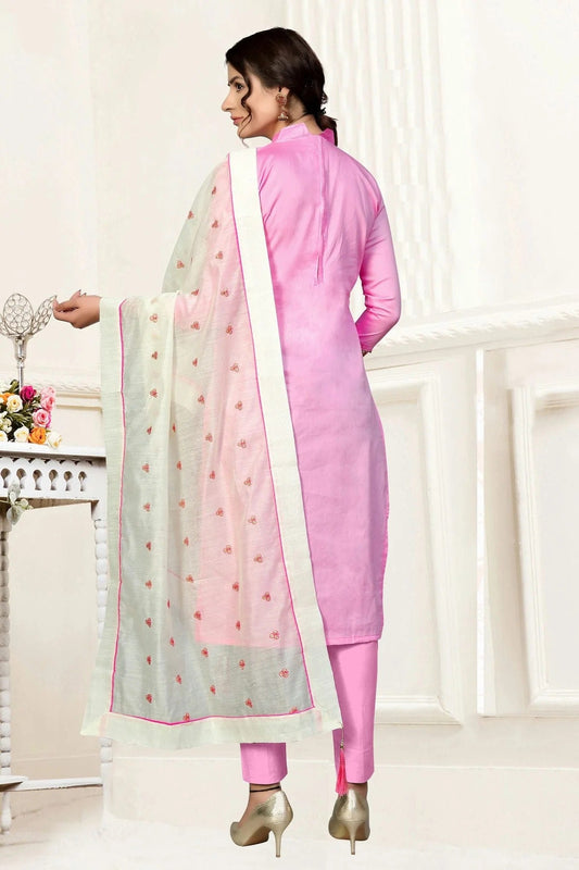 Pink Unstitched Glass Cotton Straight Suit NCUS11610391