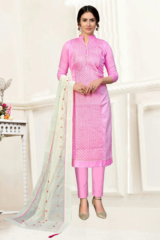 Pink Unstitched Glass Cotton Straight Suit NCUS11610391