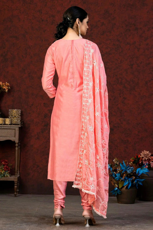 Pink Unstitched Modal Chanderi Churidar Suit NCUS11610288