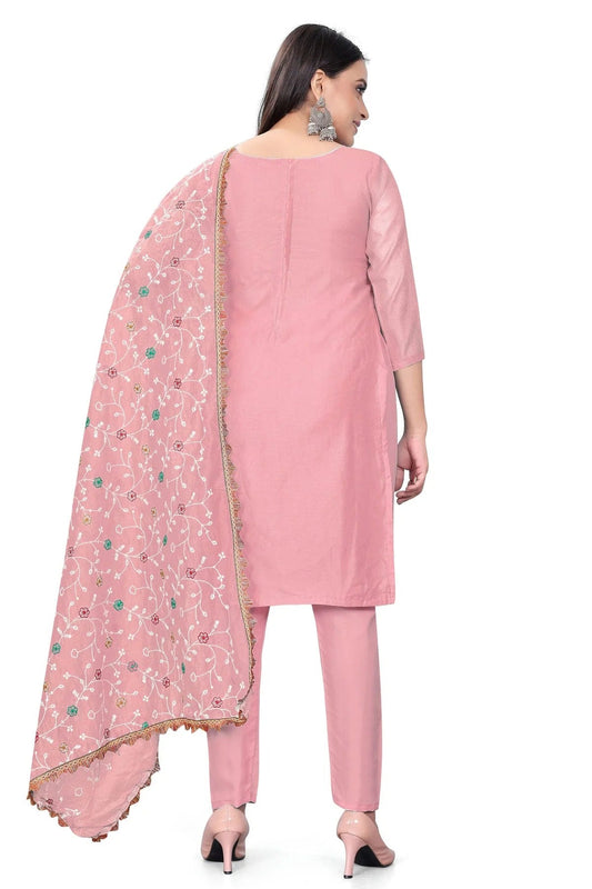 Pink Unstitched Modal Chanderi Straight Suit NCUS11610468