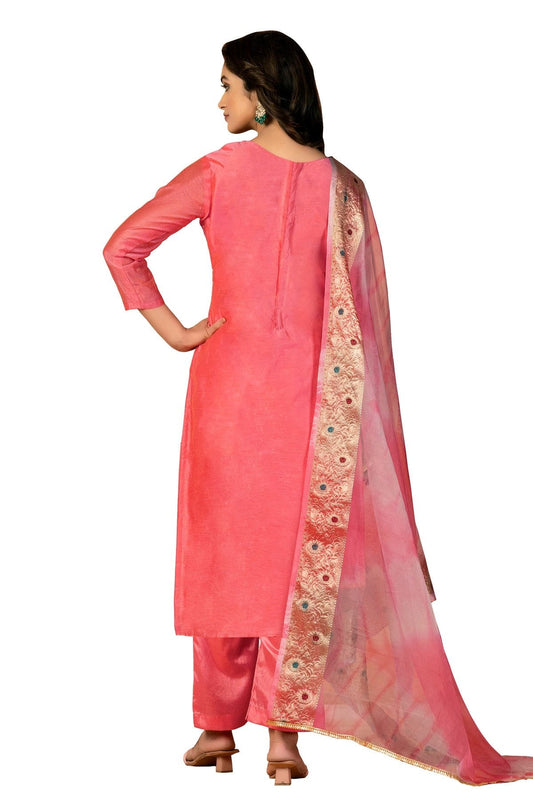 Pink Unstitched Modal Cotton Jacquard Straight Suit NCUS11610327
