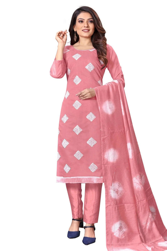 Pink Unstitched Modal Cotton Straight Suit NCUS11610495