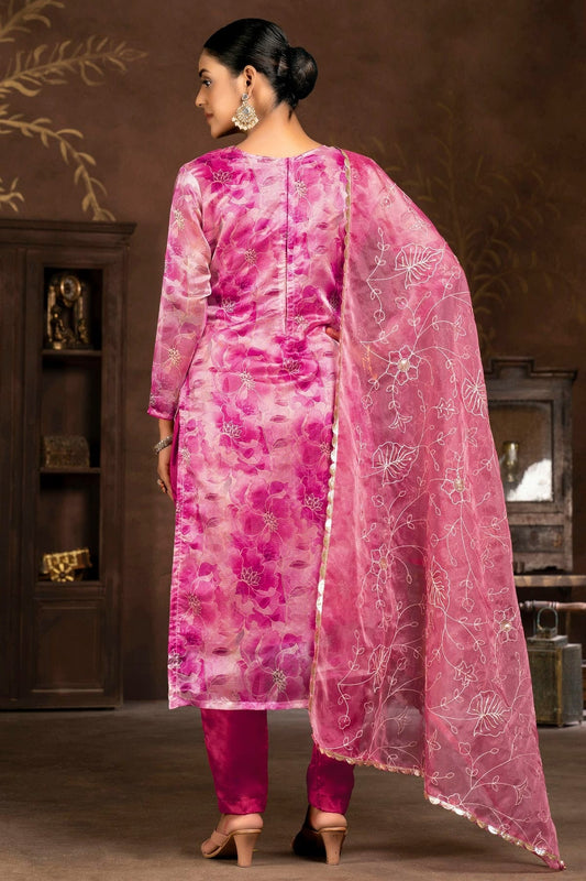 Pink Unstitched Organza Banarasi Jacquard Pant Style Suit NCUS11610149