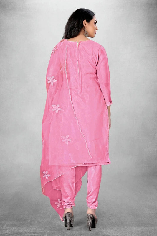 Pink Unstitched Organza Churidar Suit NCUS11610424