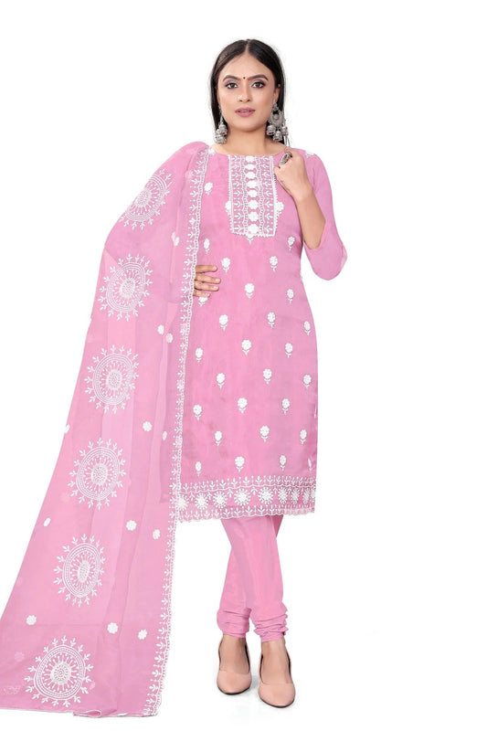 Pink Unstitched Organza Churidar Suit NCUS11610462