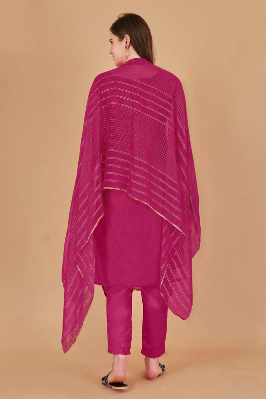 Pink Unstitched Organza Jacquard Straight Suit NCUS11610300