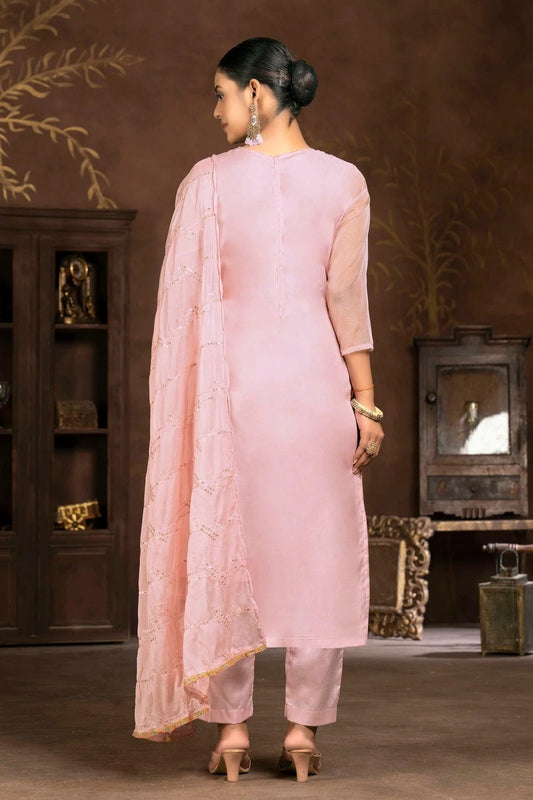 Pink Unstitched Organza Pant Style Suit NCUS11610122