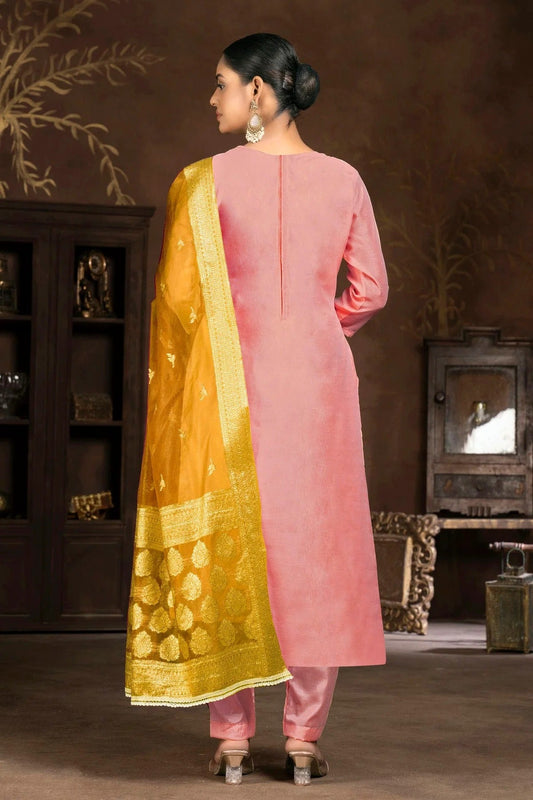 Pink Unstitched Organza Pant Style Suit NCUS11610404