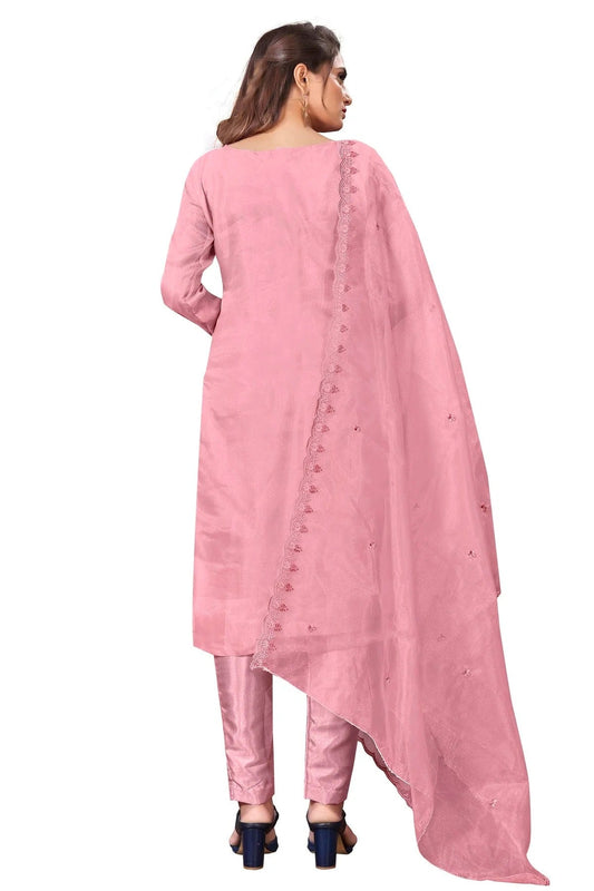 Pink Unstitched Organza Straight Suit NCUS11610487
