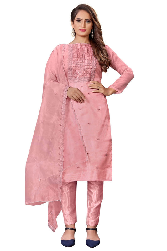 Pink Unstitched Organza Straight Suit NCUS11610487