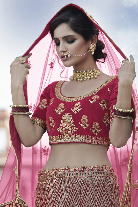 Pink Velvet Hand Lehenga Choli NCLC10810383
