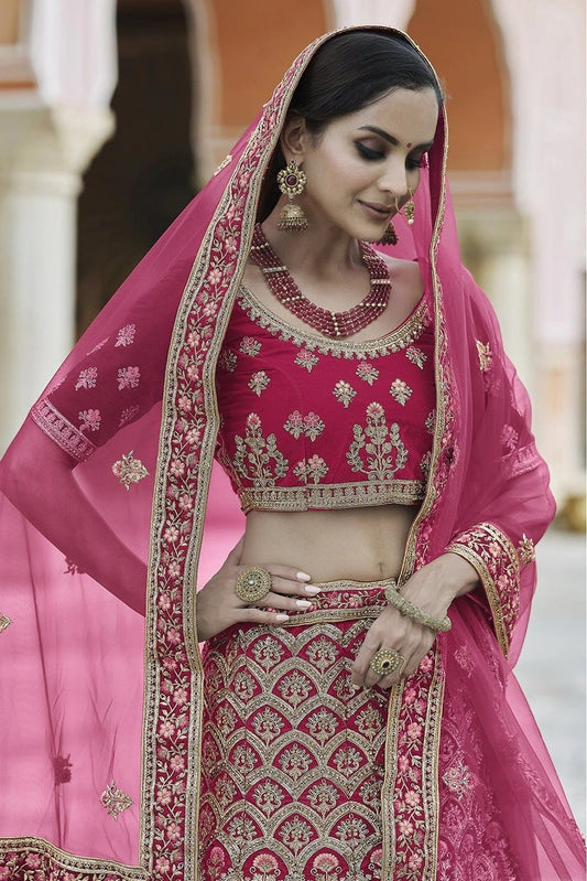 Pink Velvet Hand Lehenga Choli NCLC10810385