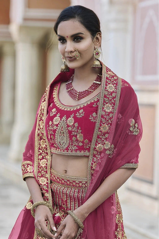 Pink Velvet Hand Lehenga Choli NCLC10810388