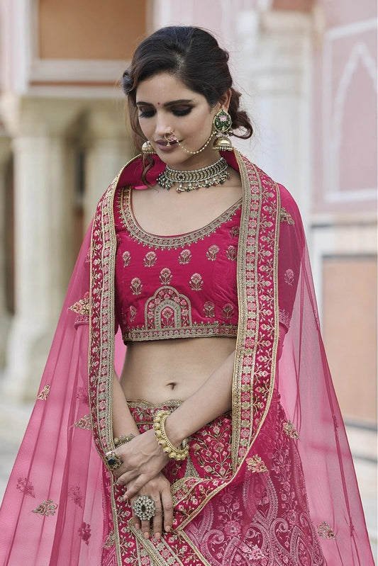 Pink Velvet Hand Lehenga Choli NCLC10810389