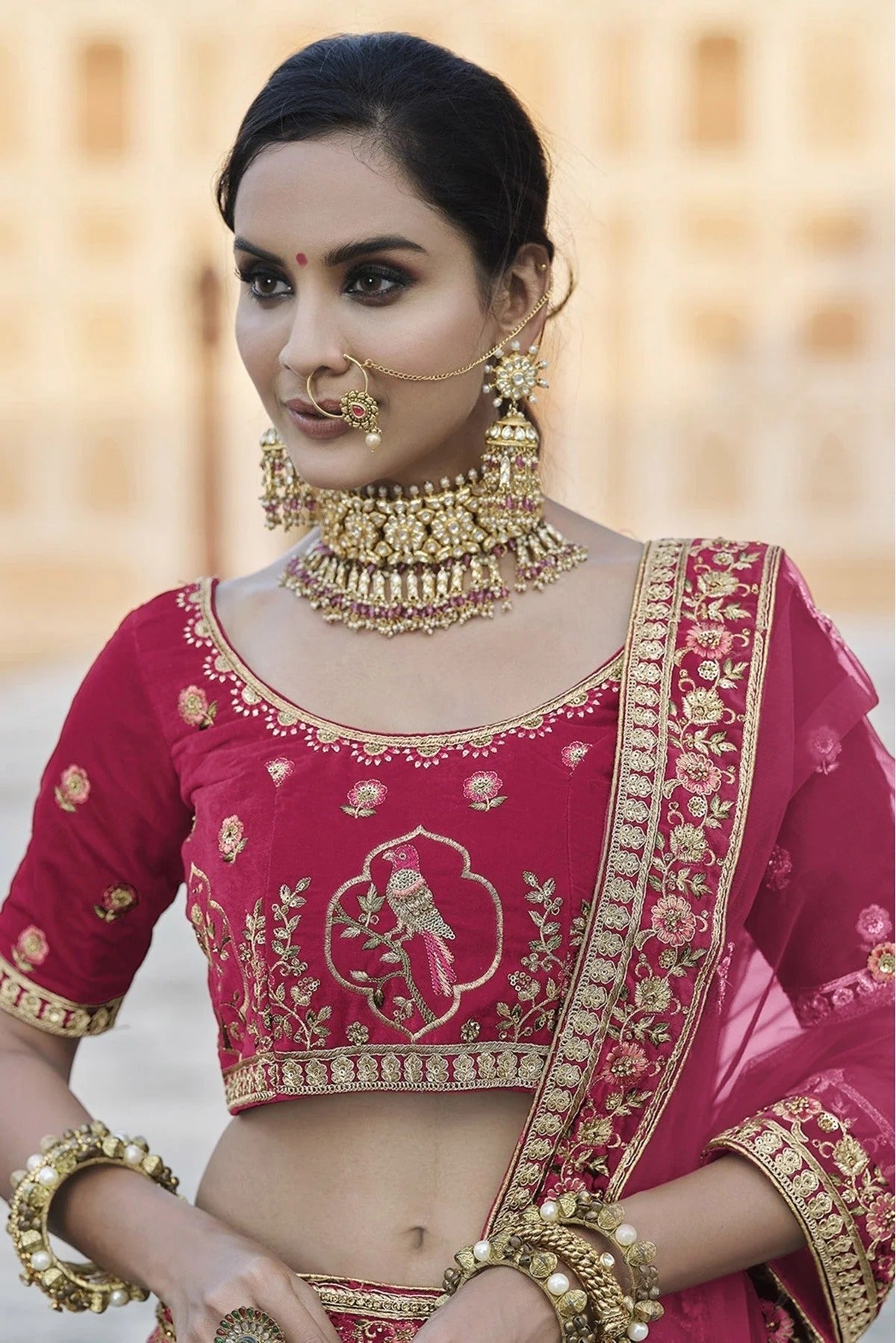 Pink Velvet Hand Lehenga Choli NCLC10810395