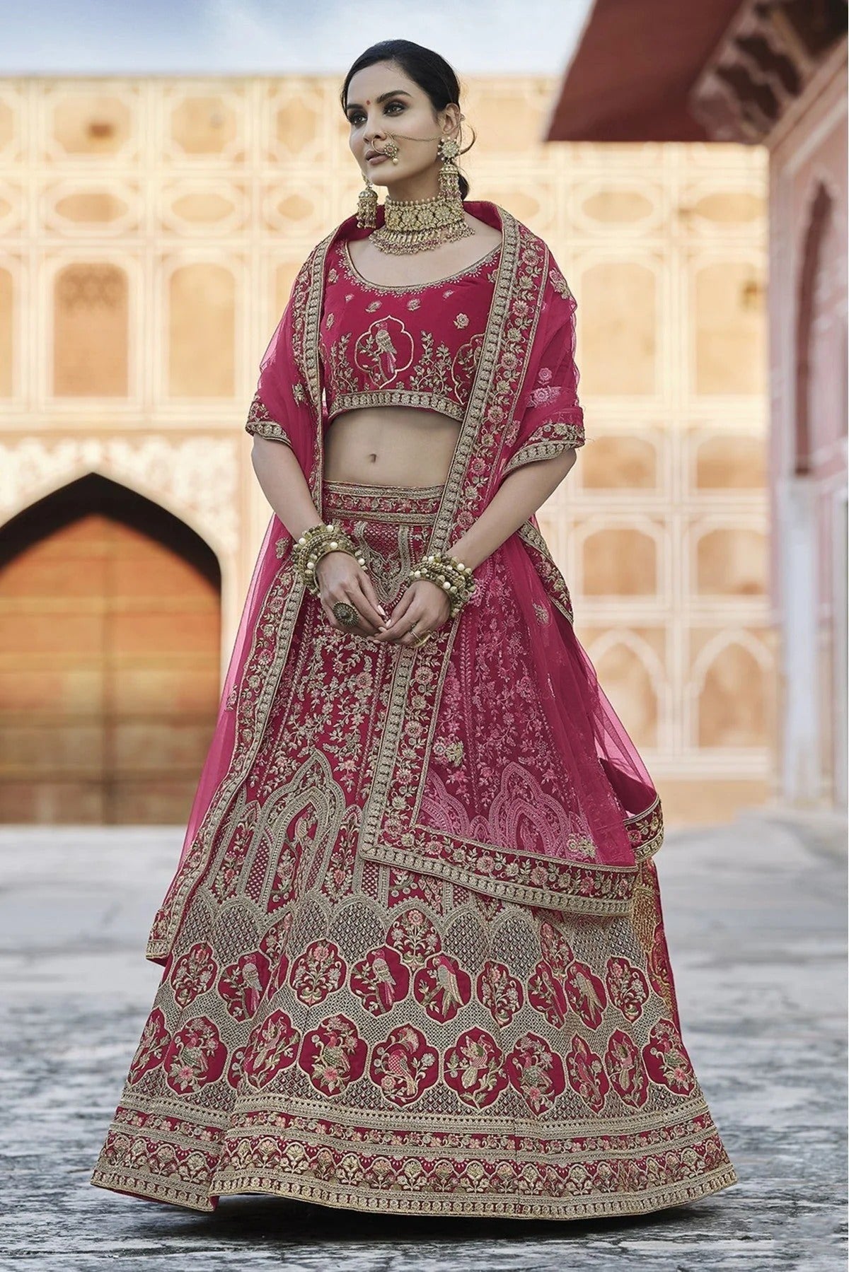 Pink Velvet Hand Lehenga Choli NCLC10810395