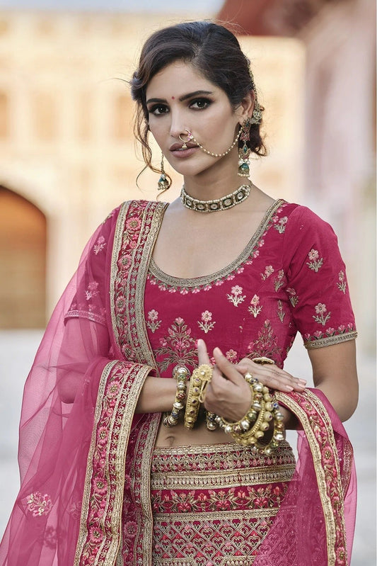 Pink Velvet Hand Lehenga Choli NCLC10810397