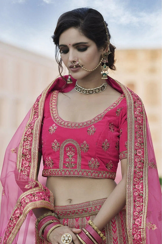 Pink Velvet Hand Lehenga Choli NCLC10810400
