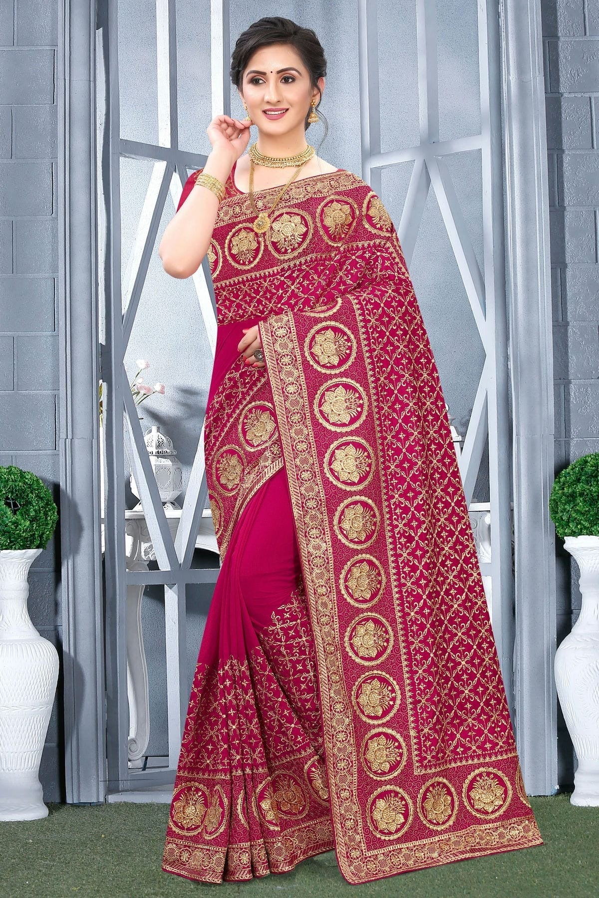 Pink Vichitra Bloming Silk Designer Saree NCSD10910216