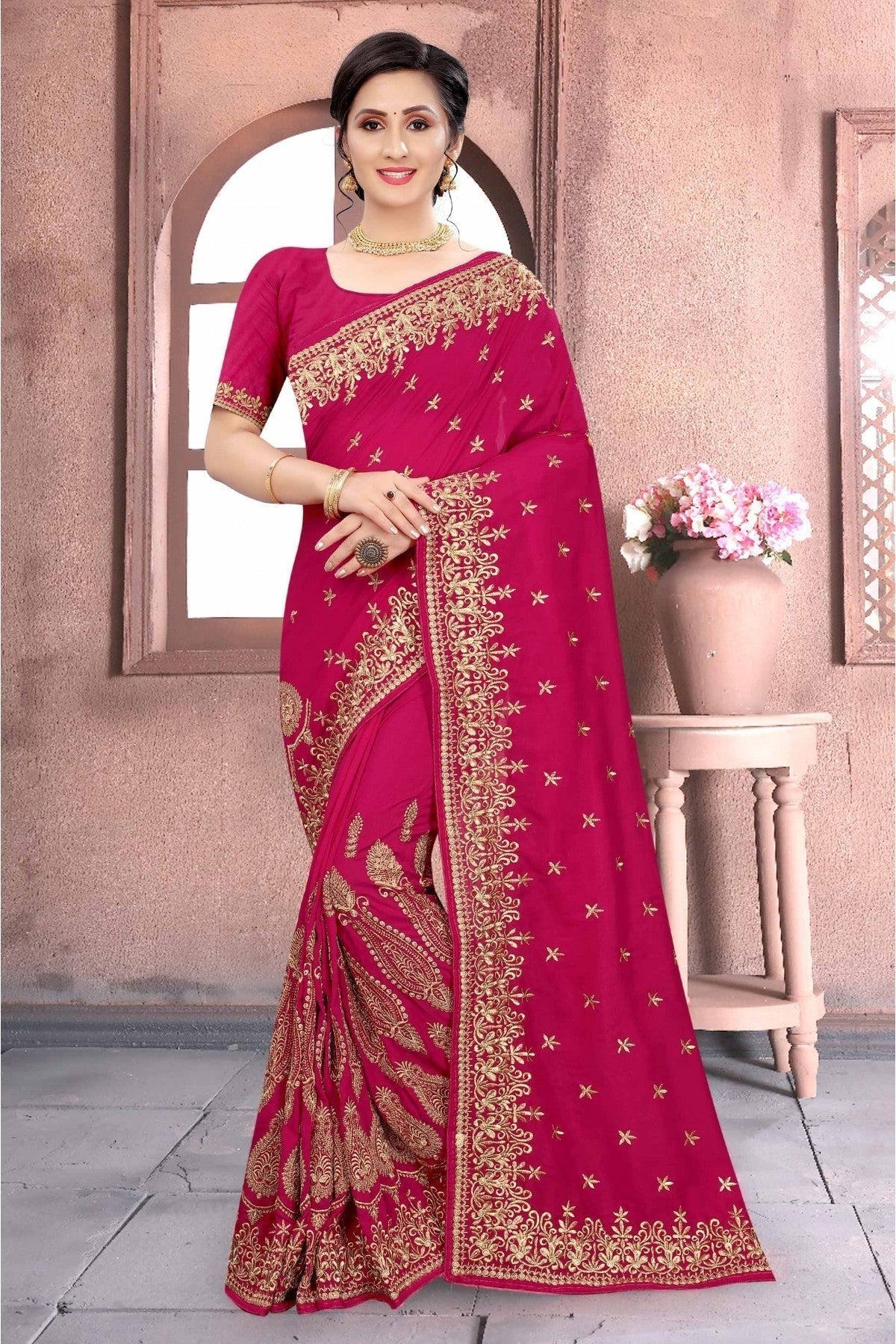 Pink Vichitra Silk Embroidery Saree NCSD11210561