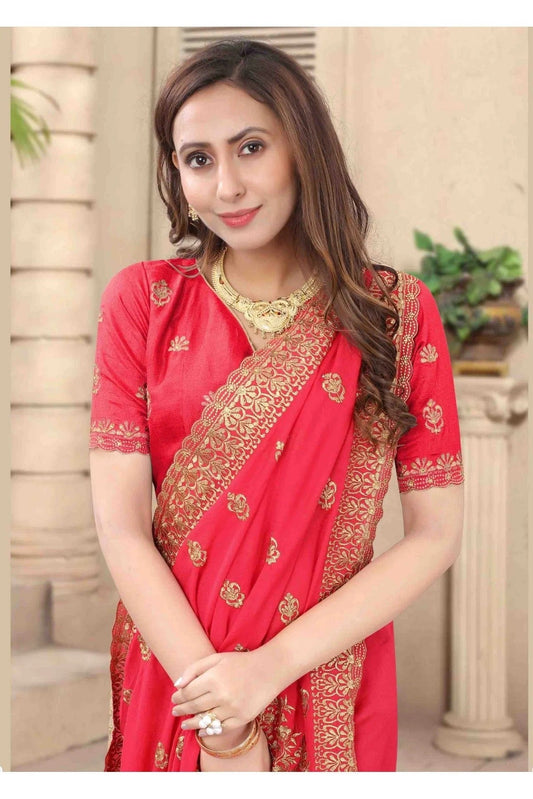 Pink Vichitra Silk Embroidery Saree NCSD11210735