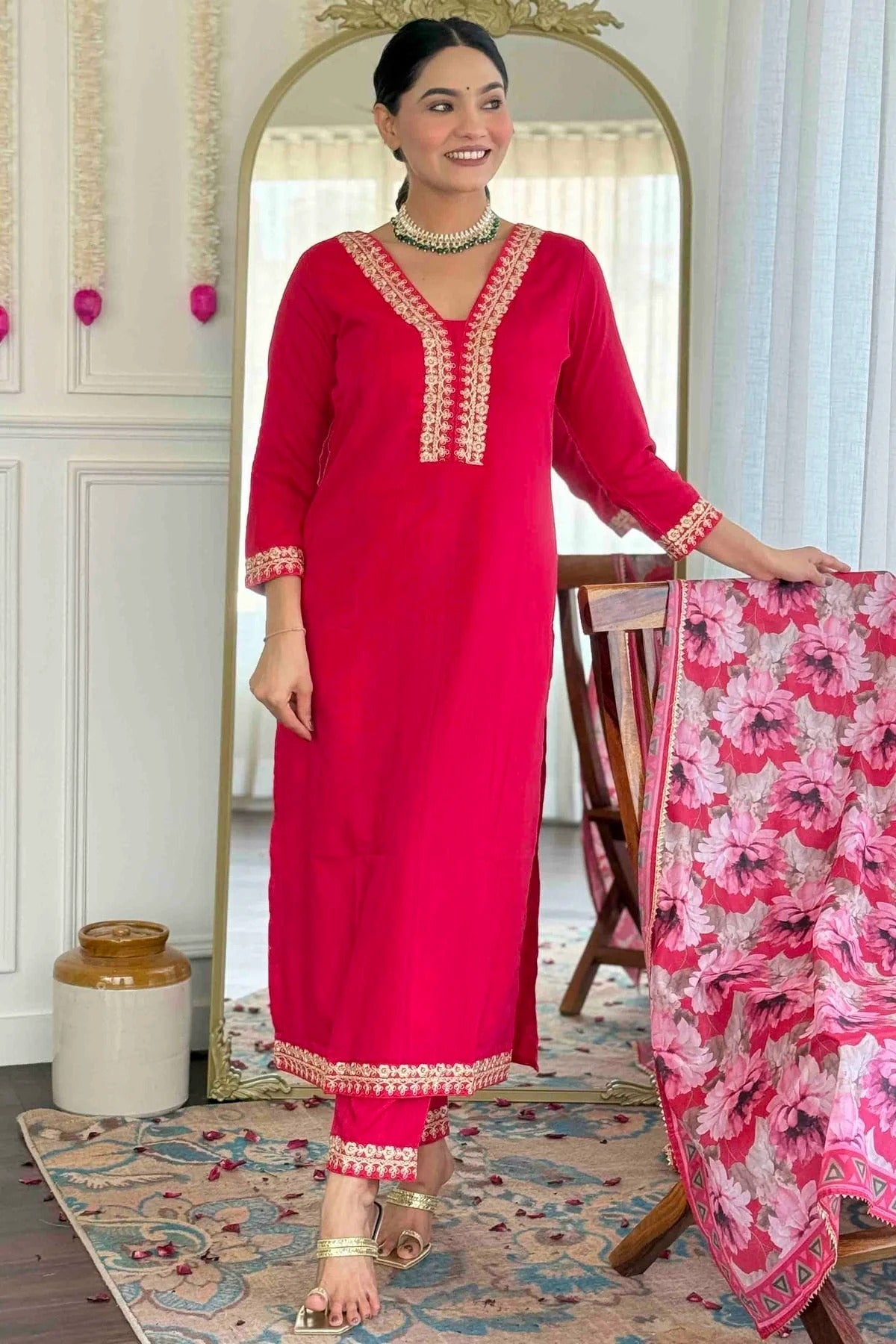 Pink Viscose Slub Stitched Suit NCSS11110928