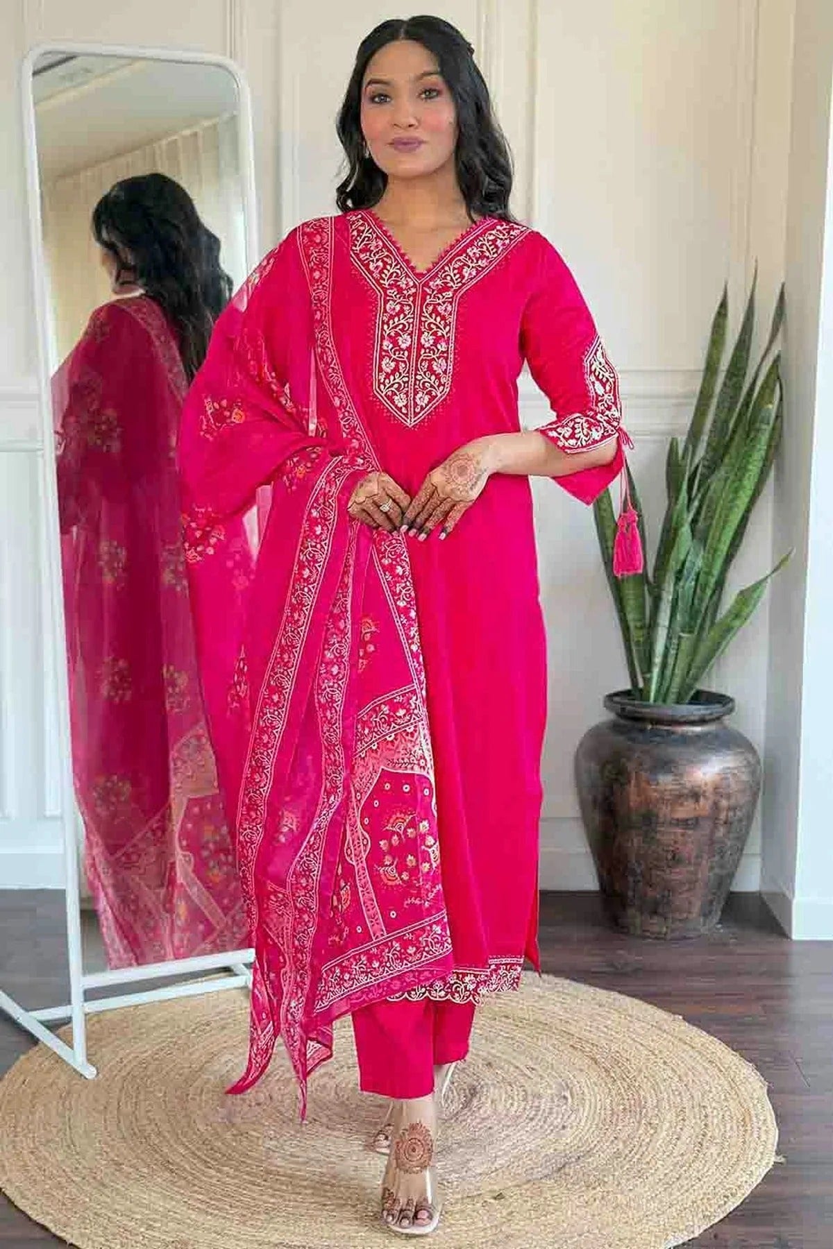 Pink Viscose Stitched Suit NCSS11110859