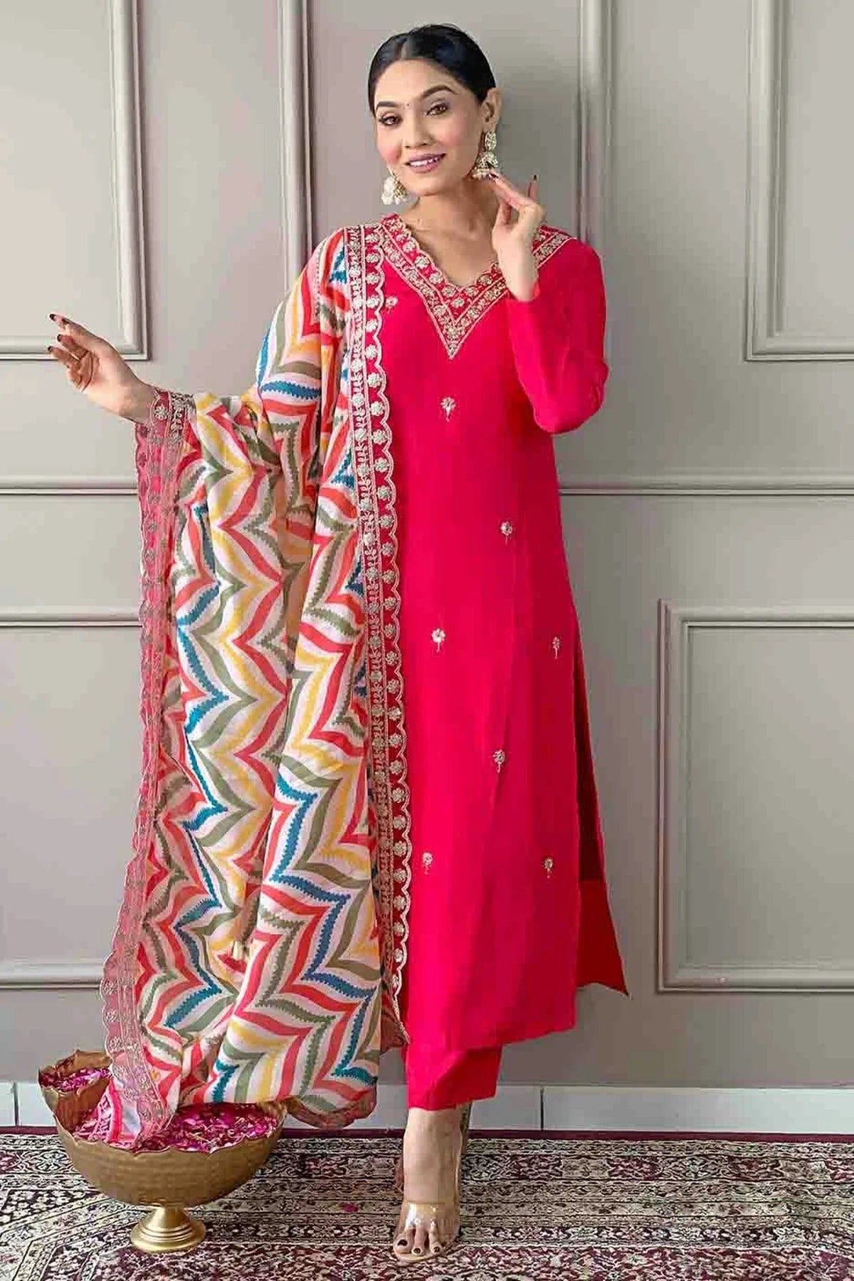 Pink Viscose Stitched Suit NCSS11110867