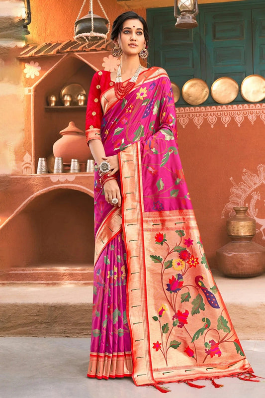 Pink Woven Paithani Silk Saree NCSD11010543