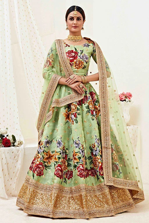 Pista Green Banglori Satin Designer Lehenga Choli NCLC12410134